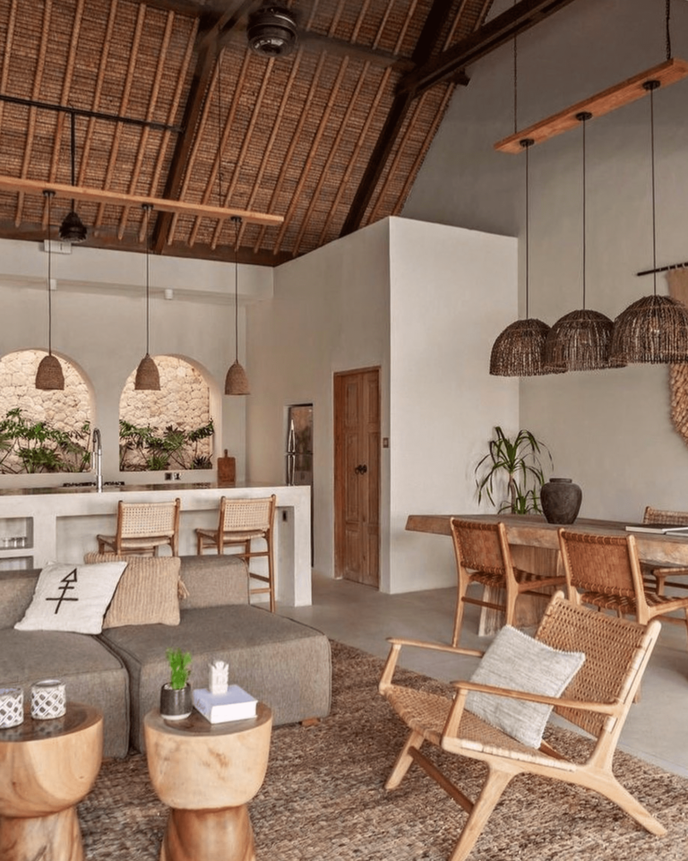 balinese living room with teak furniture